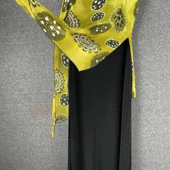 Artsy Boho Abstract Print Dress Black Layered Asymmetrical Midi Vintage XL - Picture 5 of 13